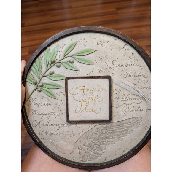 Angela Gather Here Plaque - Textured Stone Angel Art - Christian Home Art - Picture 3 of 4